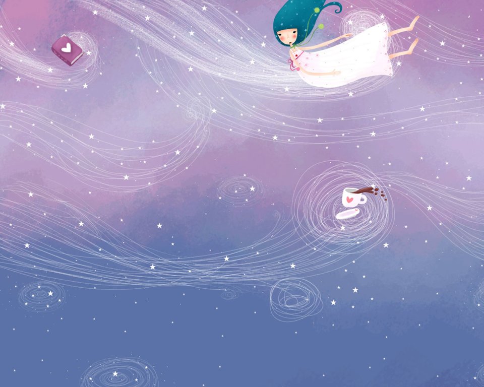Dreamy Floating Girl In Starry Sky Illustration