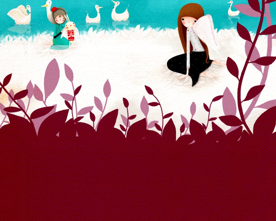 Dreamy Fairy Tale Girl And Swans Illustration