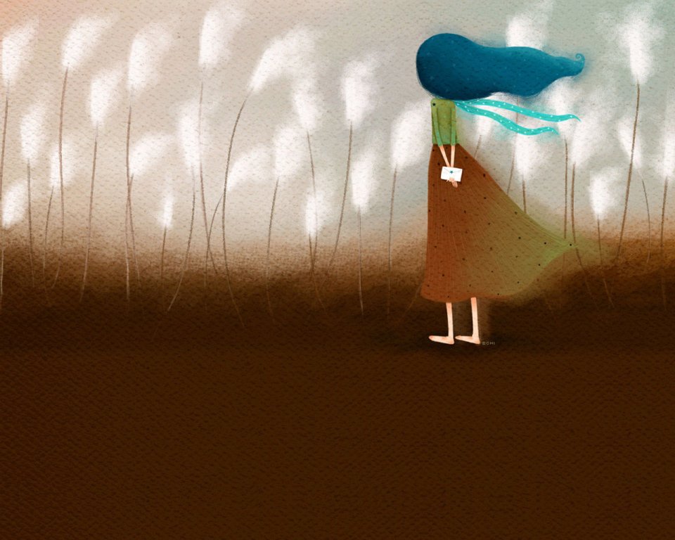 Girl In The Reed Field Illustration