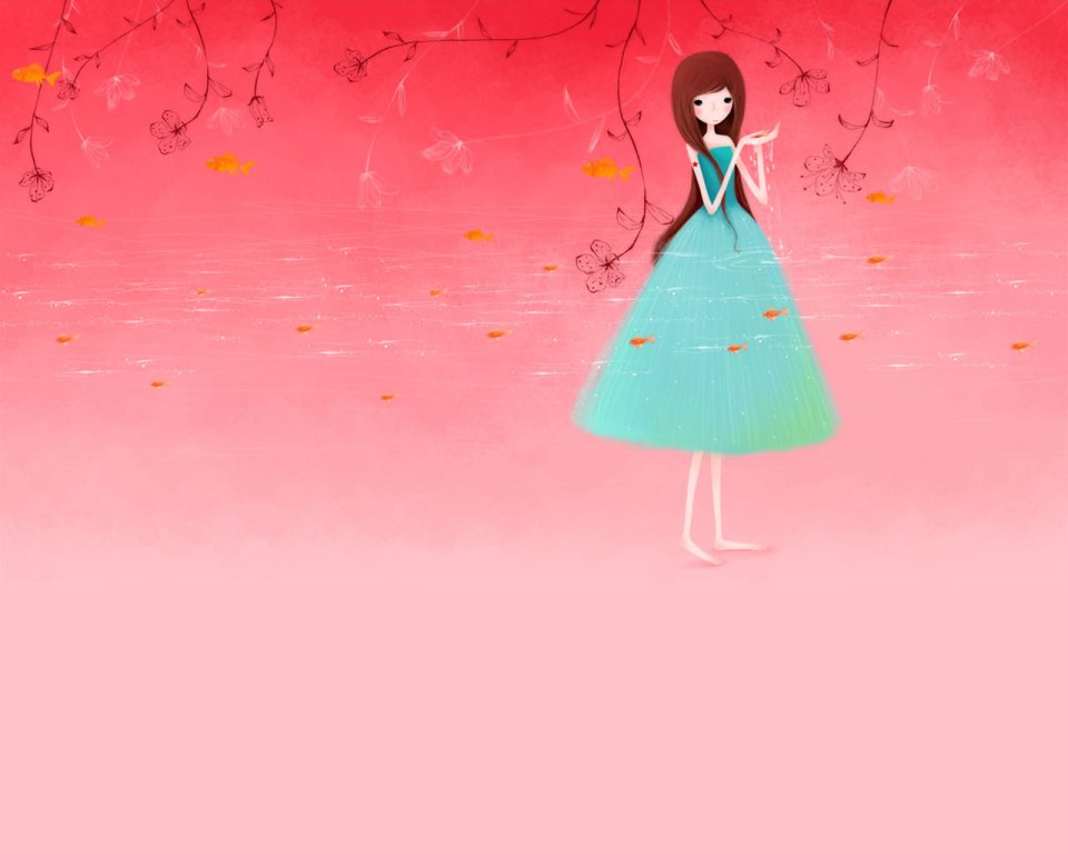 Dreamy Girl With Goldfish Illustration