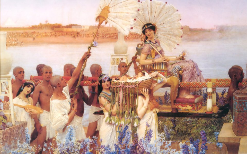 经典名画《发现摩西》古埃及主题高清油画壁纸