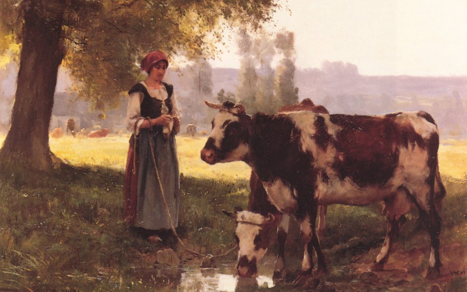 Julien Dupre Pastoral Painting Cowherd Girl With Cows