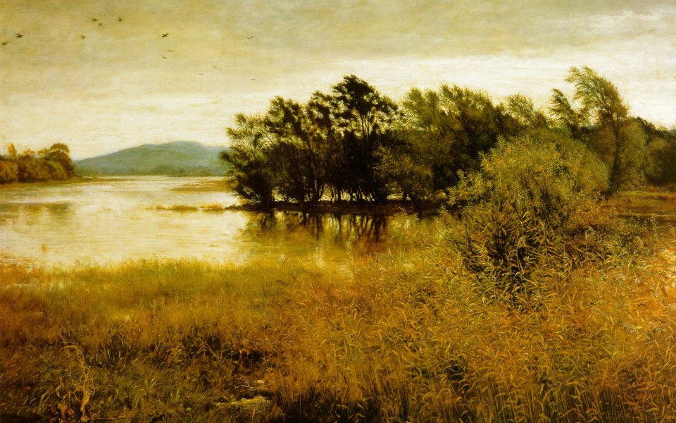 Chill October Autumn Lakeside Classical Landscape Oil Painting