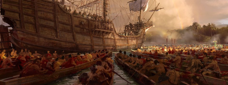 Age Of Discovery Old Sailing Ship Tropical Coast Concept Art