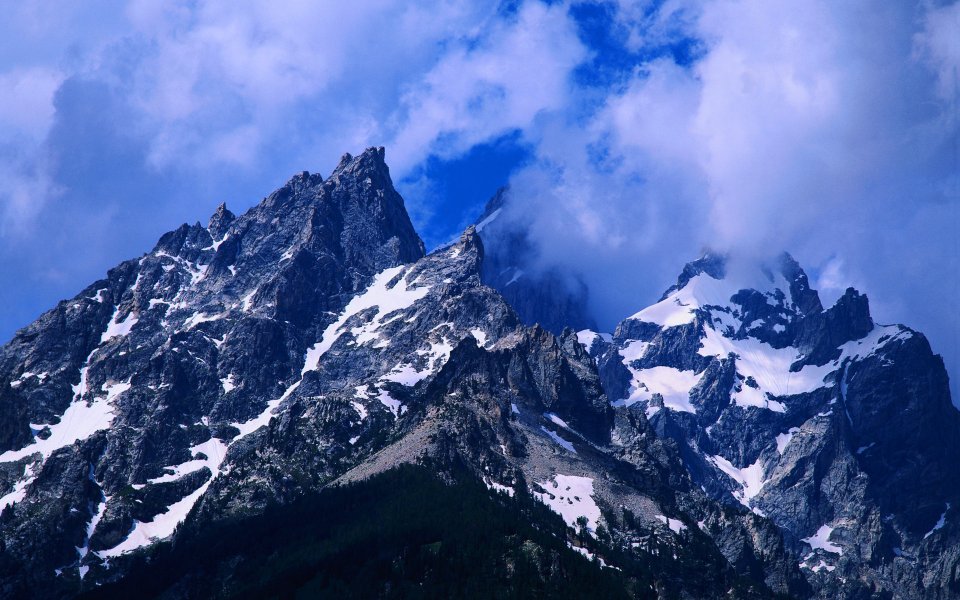 美国大提顿山脉雪山峰峦自然景观