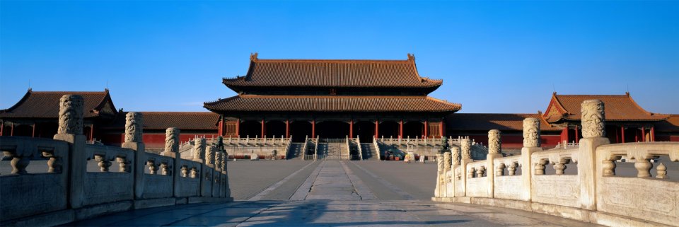 北京故宫紫禁城 晴空下皇家宫殿建筑群全景