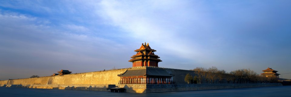 北京故宫角楼晨光全景风光