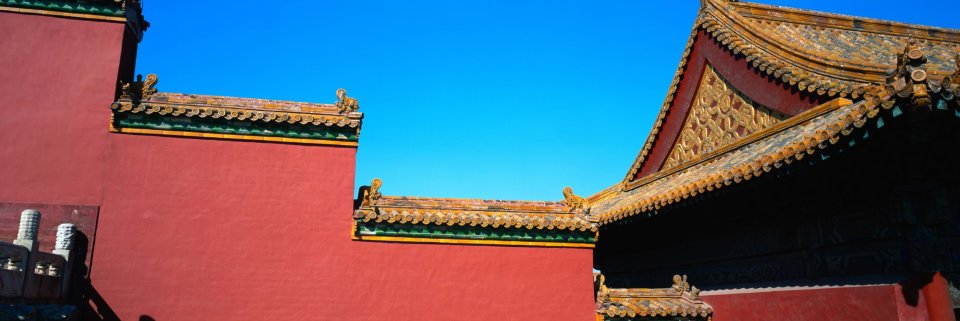 北京故宫红墙黄瓦古建筑晴空景观