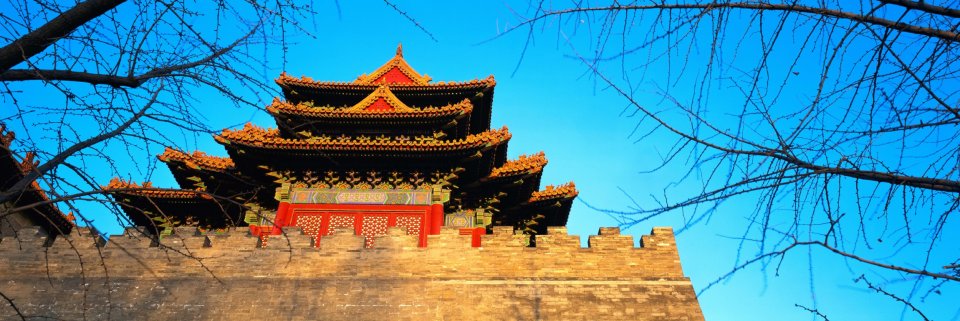 北京故宫角楼冬日晴空景观