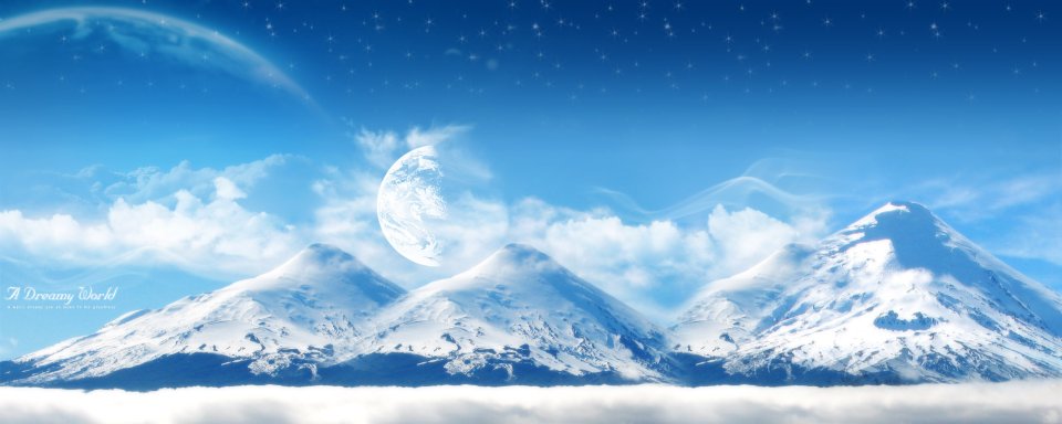 梦幻异星世界 雪山云海超现实CG壁纸