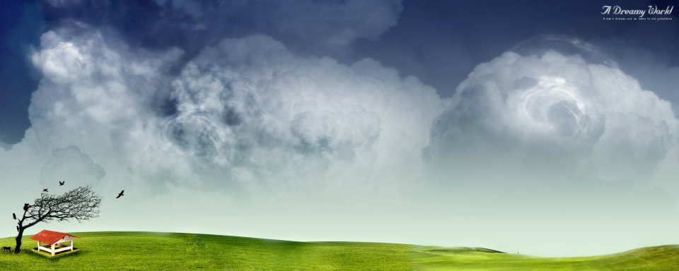 梦幻世界 辽阔草原巨型云海超现实CG风景壁纸