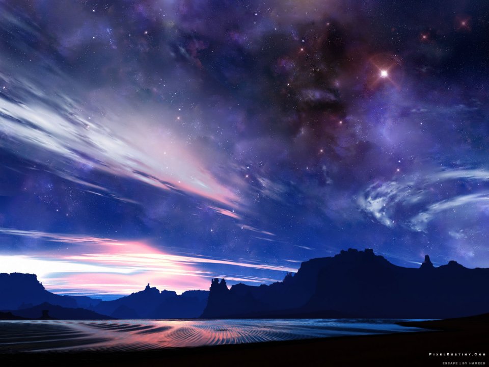 Escape 奇幻深空银河荒漠风景插画
