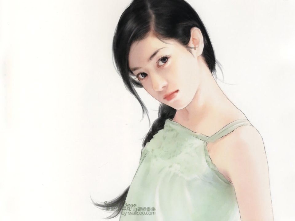 陈淑芬 清新麻花辫少女水彩插画