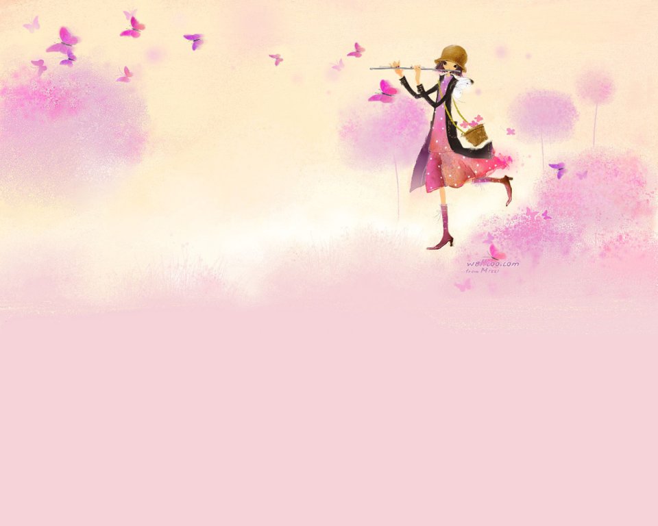 Mizzi 唯美少女吹奏长笛插画