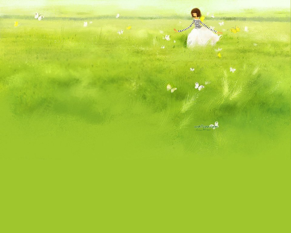 Mizzi Girl With Butterflies In Meadow Illustration