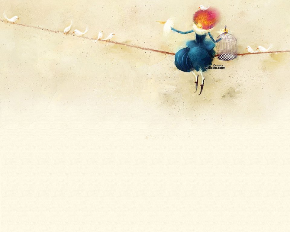 Misang Whimsical Illustration Girl With Birds