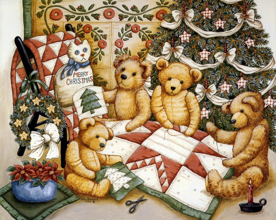 Nita Showers Christmas Teddy Bears Quilting Illustration
