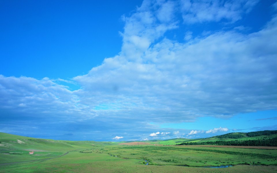 Vast Summer Inner Mongolia Grassland Blue Sky Landscape
