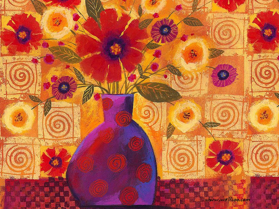 Expressionist Style Vase And Flowers Art