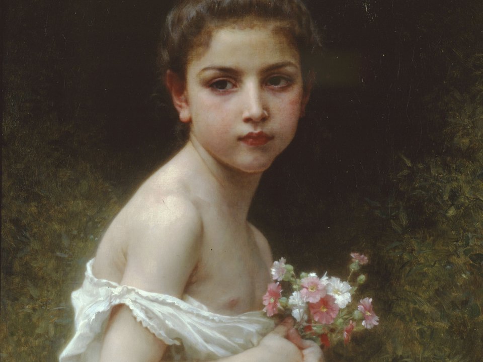 William Bouguereau Little Girl With Flower Bouquet Oil Painting