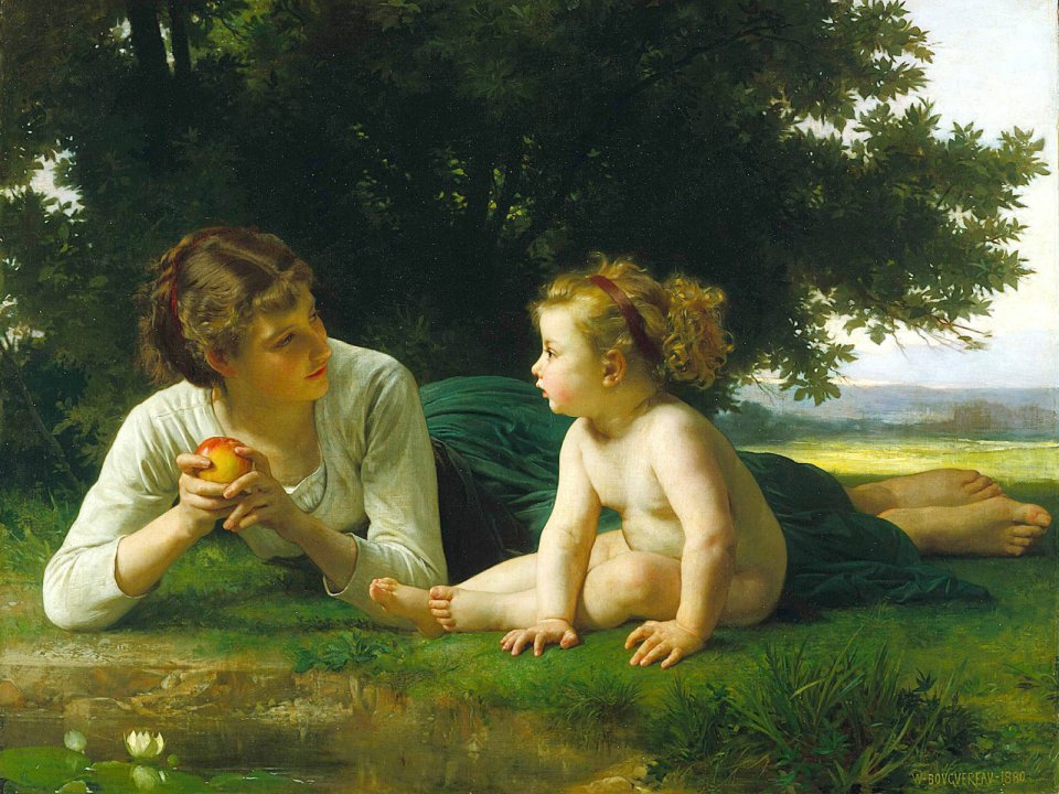 William Bouguereau The Temptation 1880 Classical Oil Painting