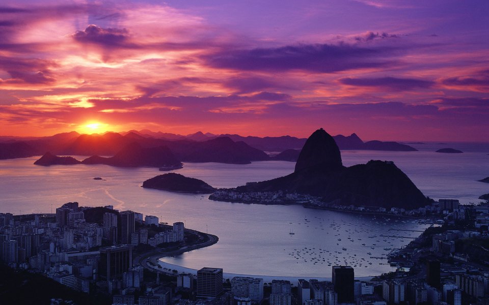 Rio De Janeiro Sugarloaf Mountain Guanabara Bay Sunset View
