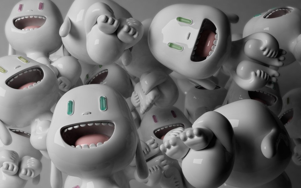 白色卡通怪物潮玩3D艺术壁纸