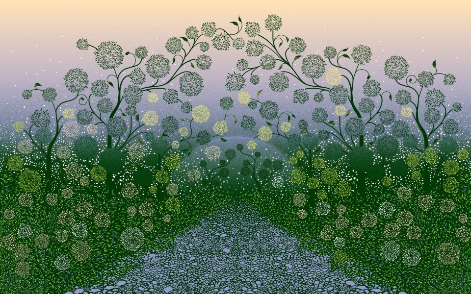 Dreamy Forest Flower Path Illustration