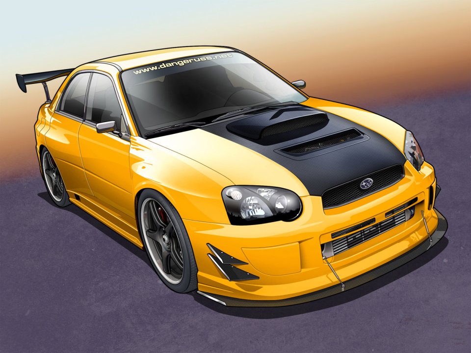 Yellow Modified Subaru WRX Vector Art