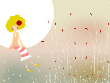 秋日纽扣女孩插画