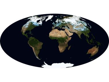 NASA卫星拍摄地球全景 冬季北半球积雪世界地图