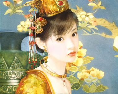De Zhen Handpainted Chinese Classical Luxury Ancient Costume Beauty Illustration