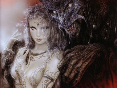 Luis Royo 暗黑奇幻插画 魔物与神秘银发女术士