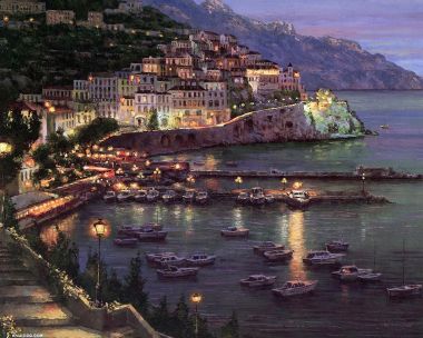 Amalfi Coast Italy Night Scenery Oil Painting