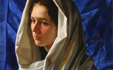 Arsen Kurbanov Girl In White Shawl Painting Detail