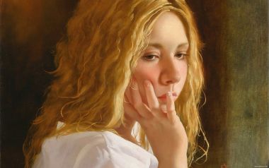 Arsen Kurbanov Girl With Peach Detail Oil Painting