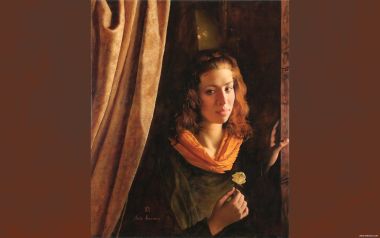 Arsen Kurbanov 持小花窗边少女古典油画