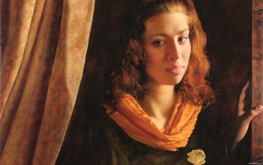 Arsen Kurbanov 持小花少女肖像油画细节特写