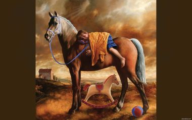 Arsen Kurbanov 作品 梦想成真时刻 孩童与骏马超现实油画