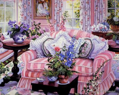 Susan Rios 作品《归家》温馨田园客厅油画