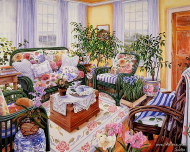 Susan Rios 美式田园客厅油画《朱顶红》