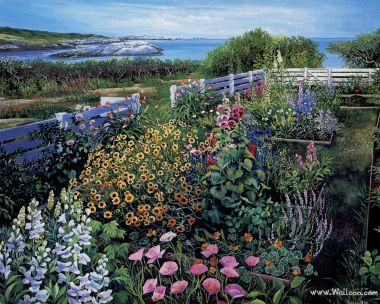 美国画家Susan Rios 滨海花园黑眼苏珊风景油画