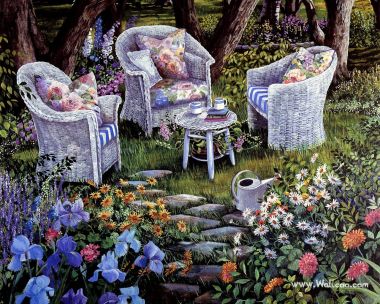 Susan Rios 作品《特别造访》花园田园油画