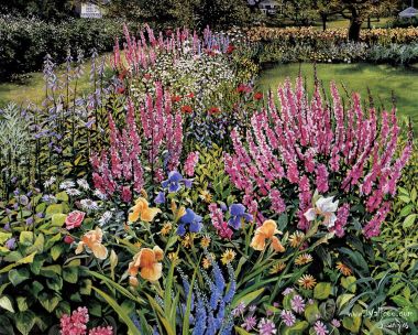 Susan Rios 油画作品《花园记忆》缤纷庭院花境