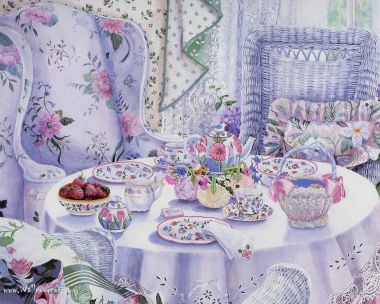 Susan Rios American Country Home Afternoon Tea Still Life Watercolor