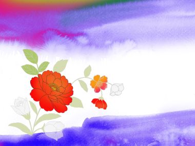 水彩风格红色牡丹花艺术插画