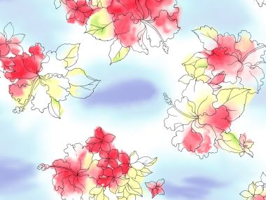 清新水彩风格扶桑花艺术插画