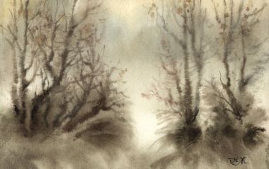 Watercolor Forest At Dawn