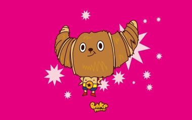 Bakehouse Croissant Superman Cartoon Mascot Illustration