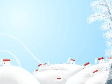 清新治愈系冬季雪中小镇插画